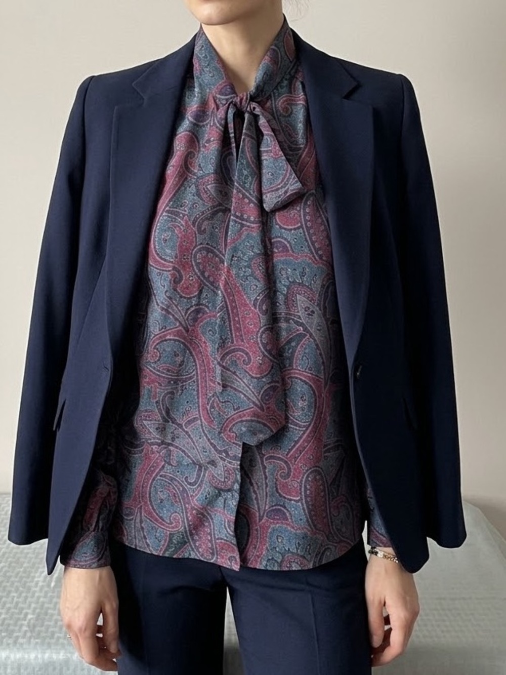 Vintage Paisley Tie-Neck Blouse